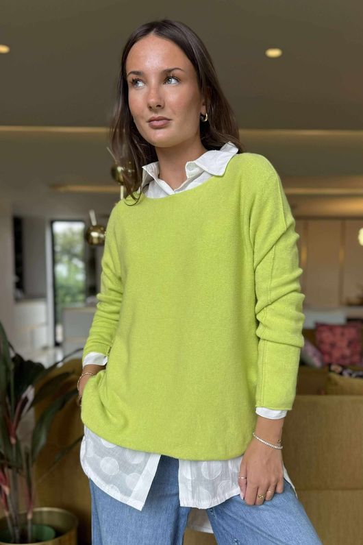 Made in Italy Conrad Body Skim Knit Jumper Chartreuse 